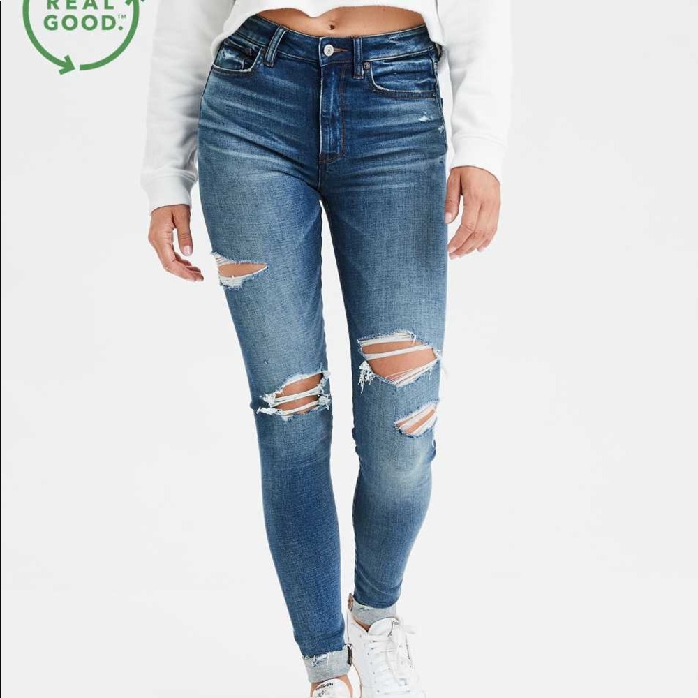 american eagle ripped blue jeans